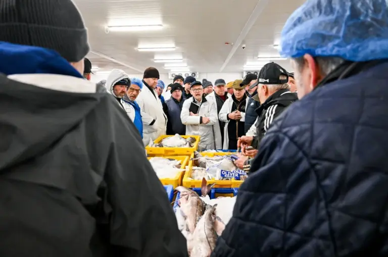 Nelson Hunter leads the shout auction on Grimsby Fish Market.